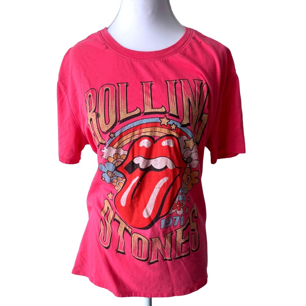 Rolling Stones 1971 UK Tour Pink T-Shirt Graphic Tee Women's Large (12-14)